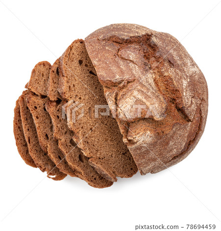 cutted rye round bread isolated on white  78694459