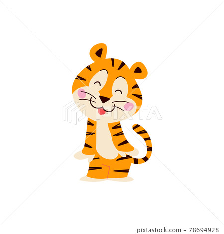 Cute little tiger character stand smiling isolated on white background. Cute little tiger character stand smiling isolated on white background. 78694928