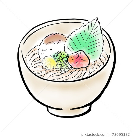 Watercolor illustration plum grated udon 78695382