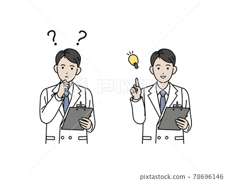 醫生，科學家，穿白大褂的男人，思考，質疑，想法，姿勢，插圖素材 78696146