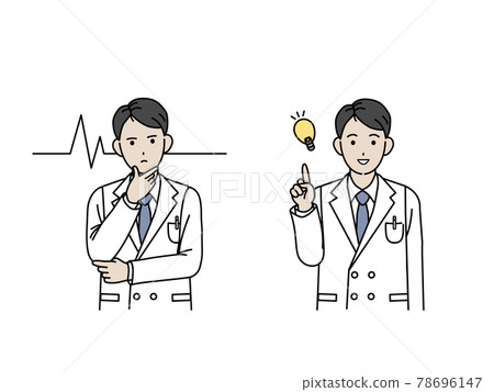 醫生，科學家，穿白大褂的男人，直覺，靈感，想法，姿勢，插圖素材 78696147