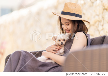Young woman living with small dog Young woman living with small dog 78696177