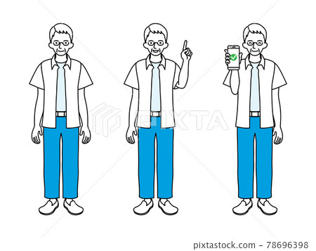 具有指向和智能手機的高級男性全身變化中性 78696398