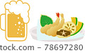 Cold draft beer and freshly fried tempura 78697280