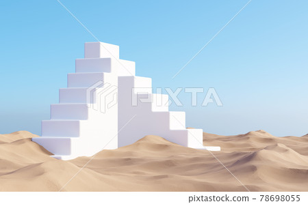 Surreal desert landscape with white staircases on sand Surreal desert landscape with white staircases on sand 78698055