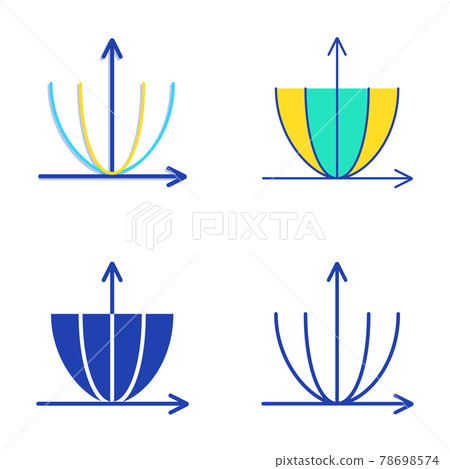 Parabola curve icon set in flat and line style 78698574
