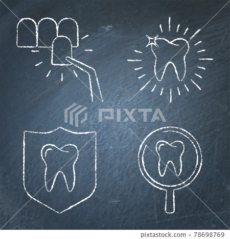 Teeth whitening and protection icon set on chalkboard Teeth whitening and protection icon set on chalkboard 78698769