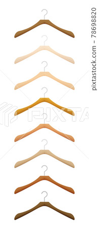 Wooden hangers for clothes, coat hanger set, various woods and textures. Isolated vector illustration on white background. 78698820