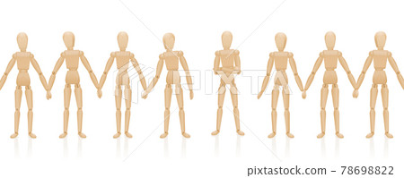 Human chain with maverick figure who does not hold hands. Symbol for refuser, outsider, denier, loner, contrarian, lateral thinker, protester, individualist, downshifter, dropout. Human chain with maverick figure who does not hold hands. Symbol for refuser, outsider, denier, loner, contrarian, lateral thinker, protester, individualist, downshifter, dropout. 78698822