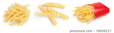 French fries or fried potatoes isolated on white background. Set or collection 78699227