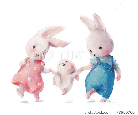 cute watercolor hare's family - mom dad and baby 78699706