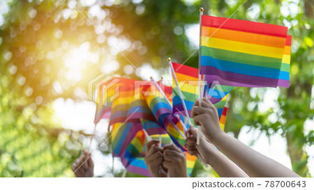 LGBT pride or LGBTQ+ gay pride with rainbow flag for lesbian, gay, bisexual, and transgender people human rights social equality movements in June month LGBT pride or LGBTQ+ gay pride with rainbow flag for lesbian, gay, bisexual, and transgender people human rights social equality movements in June month 78700643