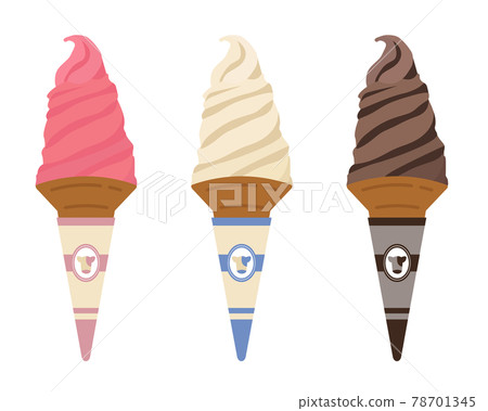 Strawberry vanilla chocolate soft serve ice cream set Strawberry vanilla chocolate soft serve ice cream set 78701345