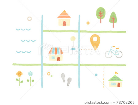 Watercolor map illustration Icon Location information House Building Bicycle Tree line Shop Shop Flower Plant 78702205