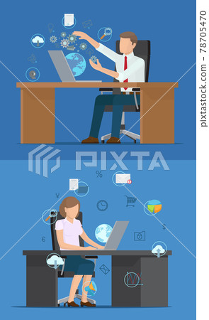 Busy Business People and Set of Technology Logos Busy Business People and Set of Technology Logos 78705470