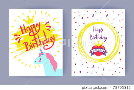 Two Happy Birthday, Princess Vector Illustrations Two Happy Birthday, Princess Vector Illustrations 78705515