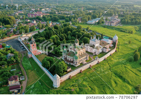 Aerial view of Pereslavl-Zalessky Historical Museum established within territory of old Goritsky Assumption Monastery, Russia Aerial view of Pereslavl-Zalessky Historical Museum established within territory of old Goritsky Assumption Monastery, Russia 78706297