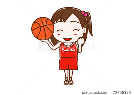 <全身/正面>成為籃球運動員並微笑著擺出勇氣姿勢的女孩 <全身/正面>成為籃球運動員並微笑著擺出勇氣姿勢的女孩 78706559