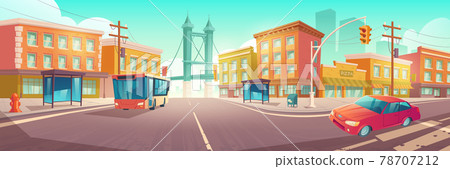 City crossroad with bus and car on intersection City crossroad with bus and car on intersection 78707212