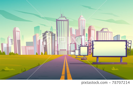 Road to city with billboards perspective view Road to city with billboards perspective view 78707214