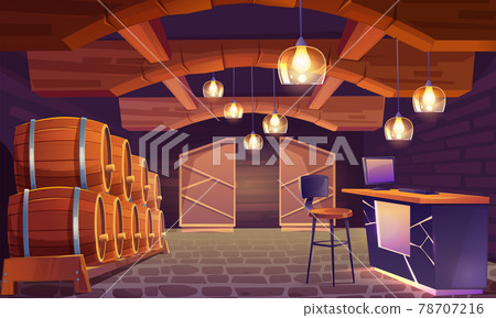 Wine shop, cellar interior with wooden barrels 78707216