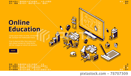 Online education isometric landing page web banner 78707309