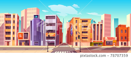 City street with houses, shops and road - Stock Illustration [78707359 ...