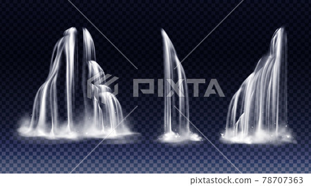 Set of waterfalls with cascade, splash and fog 78707363
