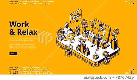 Work and relax isometric landing page, web banner Work and relax isometric landing page, web banner 78707429