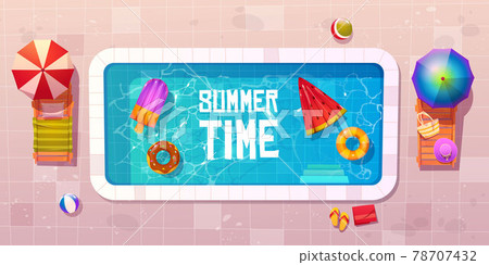 Summer time, swimming pool top view Summer time, swimming pool top view 78707432