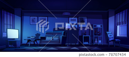Vector interior of living room with tv at night Vector interior of living room with tv at night 78707434