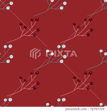 Bloom seamless pattern in minimalistic style with berries shapes. Red background. Bloom organic ornament. 78707704