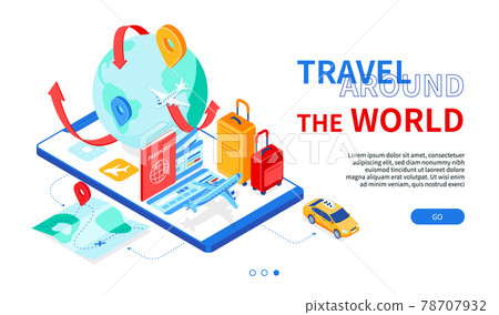 Travel around the world - modern colorful isometric web banner Travel around the world - modern colorful isometric web banner 78707932