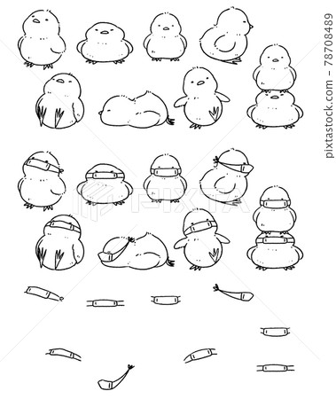 小雞01-線描（小雞帶面具）-插圖素材[78708489] - PIXTA圖庫