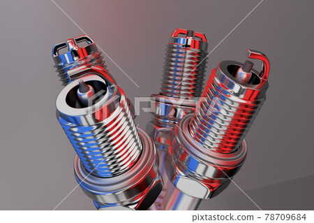 Spare parts spark plugs on white background for car and motorcycle. 3D rendering Spare parts spark plugs on white background for car and motorcycle. 3D rendering 78709684