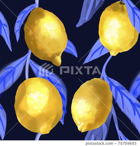 Watercolor seamless pattern. illustration of lemons with leaves on a blue background Watercolor seamless pattern. illustration of lemons with leaves on a blue background 78709685