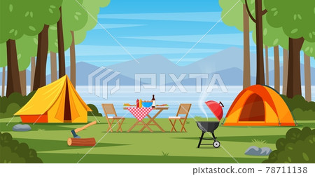 Cartoon tourist camp 78711138