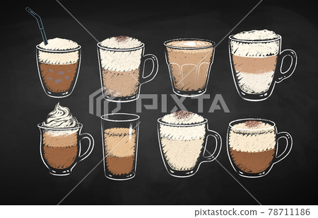 Collection of chalk drawn coffee drinks 78711186