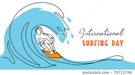 International surfing day simple vector banner, poster, background. One continuous line drawing of surfer on the surfboard catching the wave. Surfing day minimalist banner International surfing day simple vector banner, poster, background. One continuous line drawing of surfer on the surfboard catching the wave. Surfing day minimalist banner 78711798