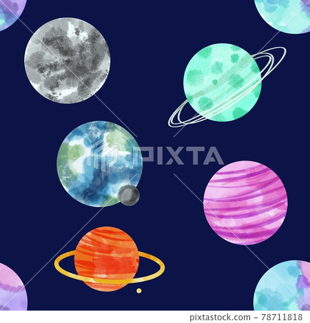 Watercolor seamless pattern Space Planets. Watercolor Space, Cosmos, retro planets. Comets, moon, stars, osteroid, stylized planets set - illustration. Vintage planets Watercolor seamless pattern Space Planets. Watercolor Space, Cosmos, retro planets. Comets, moon, stars, osteroid, stylized planets set - illustration. Vintage planets 78711818