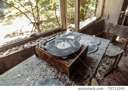 Abandoned turntable in school of ghost town Pripyat Chornobyl Zone Abandoned turntable in school of ghost town Pripyat Chornobyl Zone 78712095
