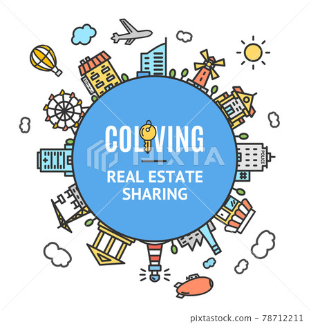 Co Living Round Design Template Contour Lines Icon Concept. Vector Co Living Round Design Template Contour Lines Icon Concept. Vector 78712211