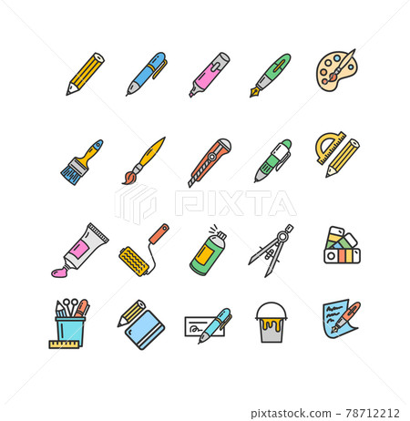 Brushes and Painting Sign Color Thin Line Icon Set. Vector 78712212