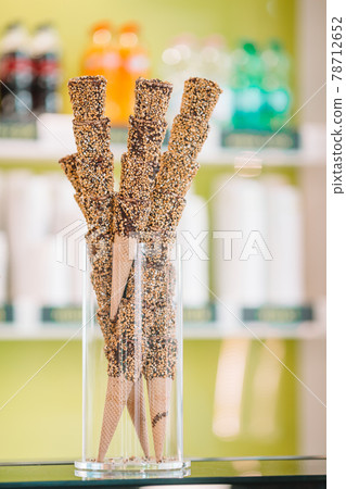 Italian ice cream cones in a local Gelateria in Rome 78712652