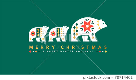 Christmas Winter holiday gold folk polar bear card 78714401