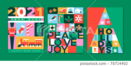 Christmas New Year 2021 flat folk icon card set 78714402