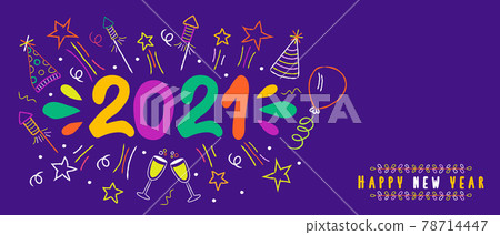 New Year 2021 colorful cartoon party icon banner 78714447