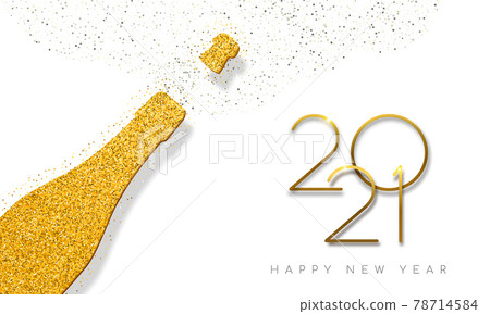 New Year 2021 gold glitter champagne bottle card New Year 2021 gold glitter champagne bottle card 78714584