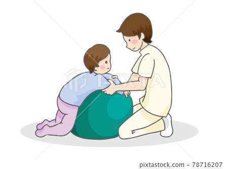 Children and therapists rehabilitating with balls 78716207