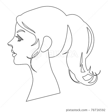 帶馬尾辮單色線描的女性輪廓 78716592
